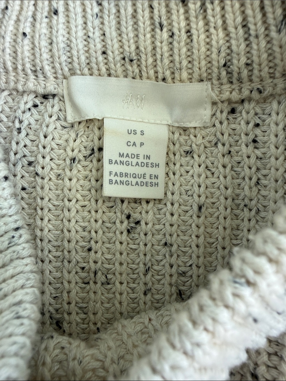 H&M Cream/black Speckled Shaker-Knit Cotton Sweater – Size Small - Picture 3 of 7
